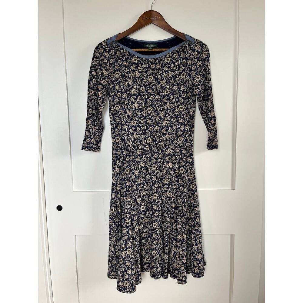 Ralph Lauren Cottage Floral Midi Dress Navy Preppy 90s Boho Church Modest Size S
